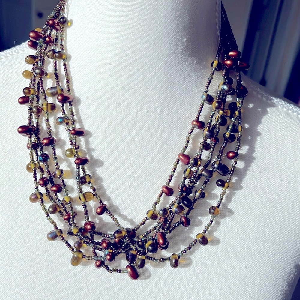 Beautiful multi strand beaded necklace multi colored